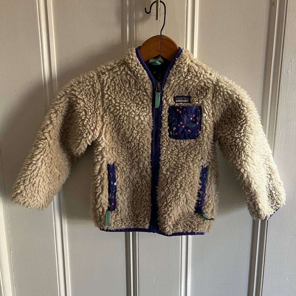 Patagonia Kids' Cream Fleece Jacket with Floral and Berry Lining Girls 4T